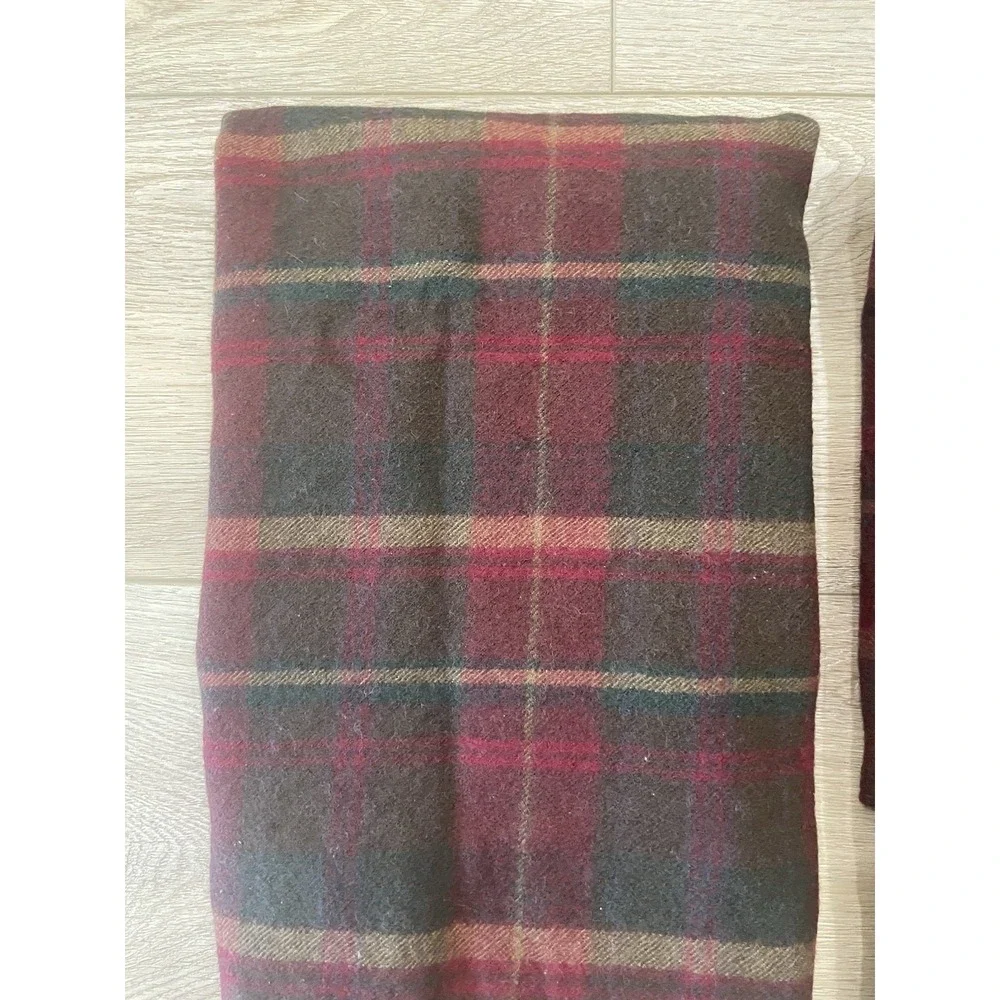 Vtg Pr  Ralph Lauren  100% Wool Tartan Plaid Euro Pillow Shams Burgundy Green